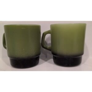 Fire King Mug Anchor Hocking Avacado and Black Ombre Stackable 3.5x3"